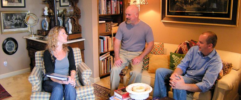 Innkeeper Bill Cole with his guests