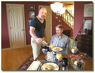 serving coffee to guest